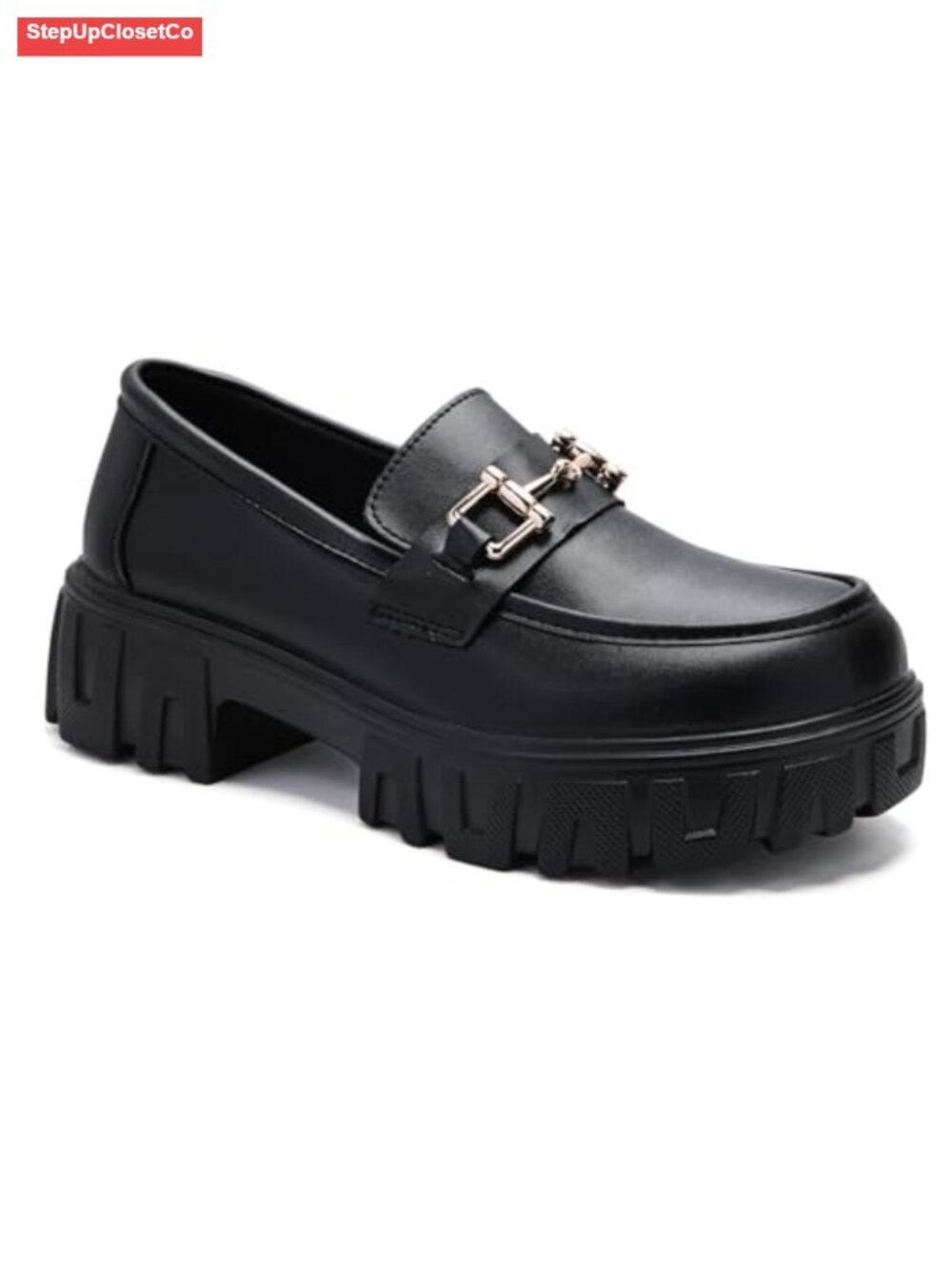 Women's Chunky Platform Loafers with Chain, Memory Foam, Slip On